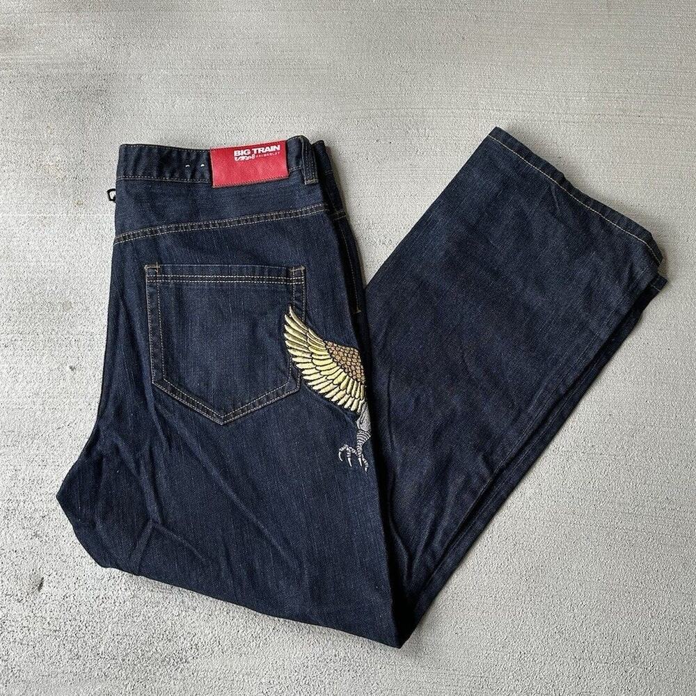 Vintage Takahashi Big Train Japanese Embroidered Denim Jeans Size 38x30.5